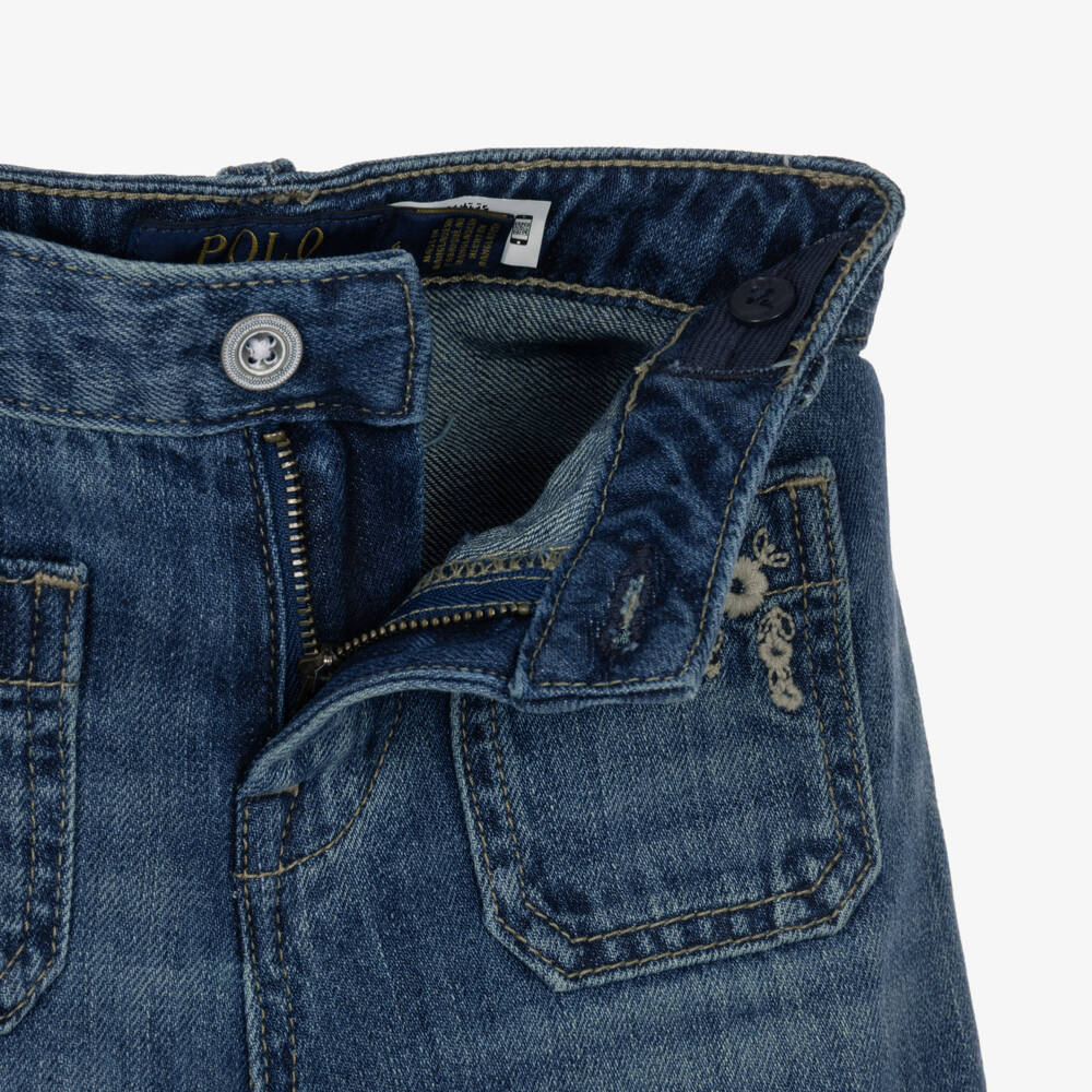 Ralph Lauren-Girls Embroidered Denim Jeans with Flared Leg | Childrensalon