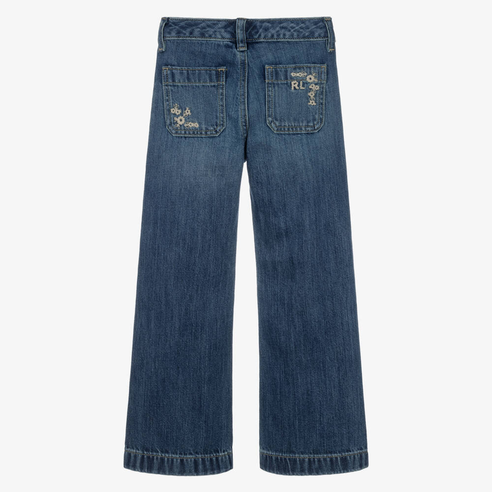 Ralph Lauren-Girls Embroidered Denim Jeans with Flared Leg | Childrensalon