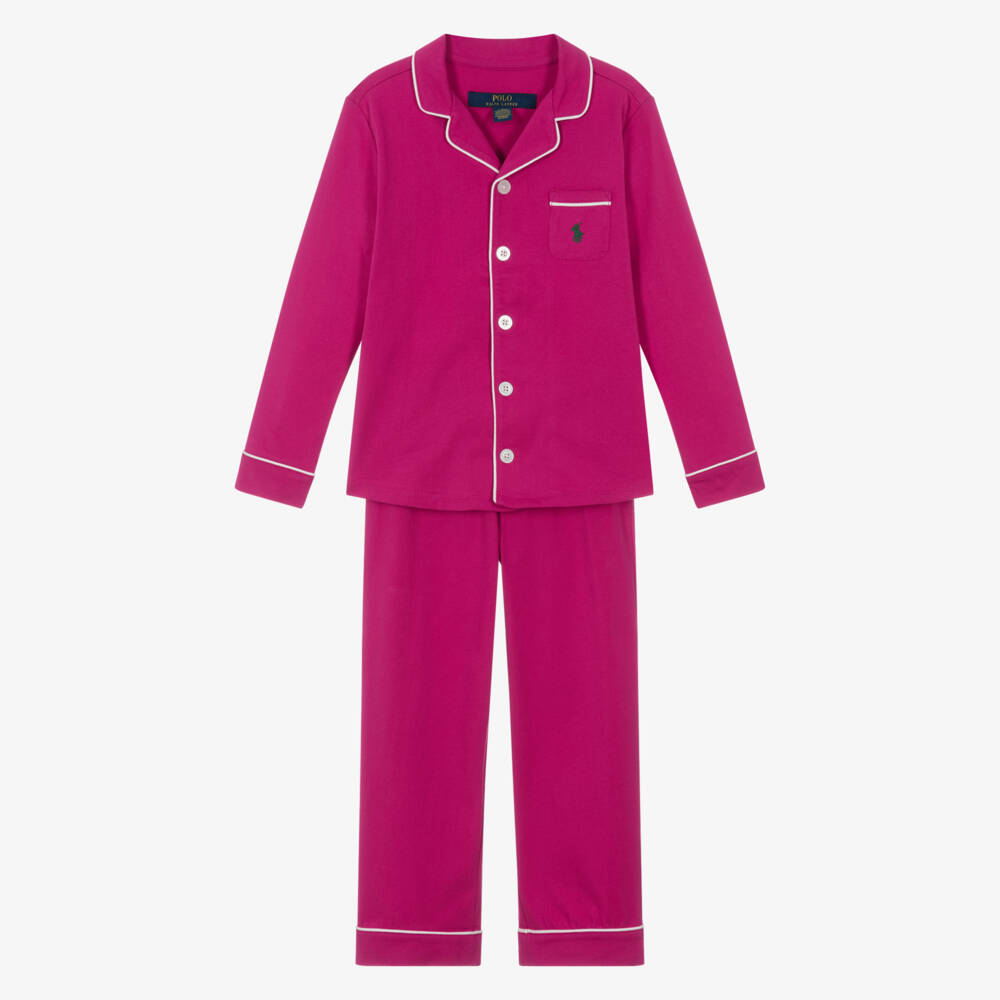 Ralph Lauren-Girls Fuchsia Pink Cotton Jersey Pyjamas | Childrensalon