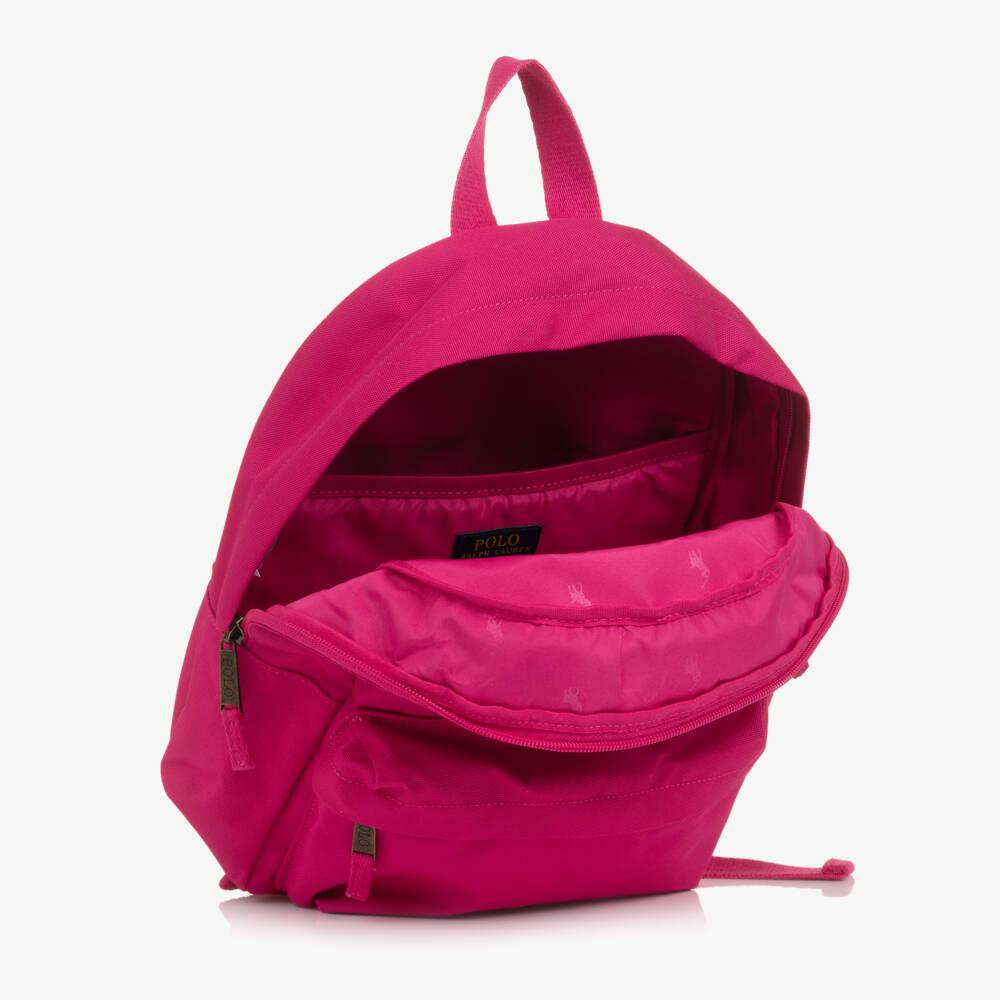 Ralph Lauren-Girls Fuchsia Pink Pony Logo Backpack (36cm) | Childrensalon