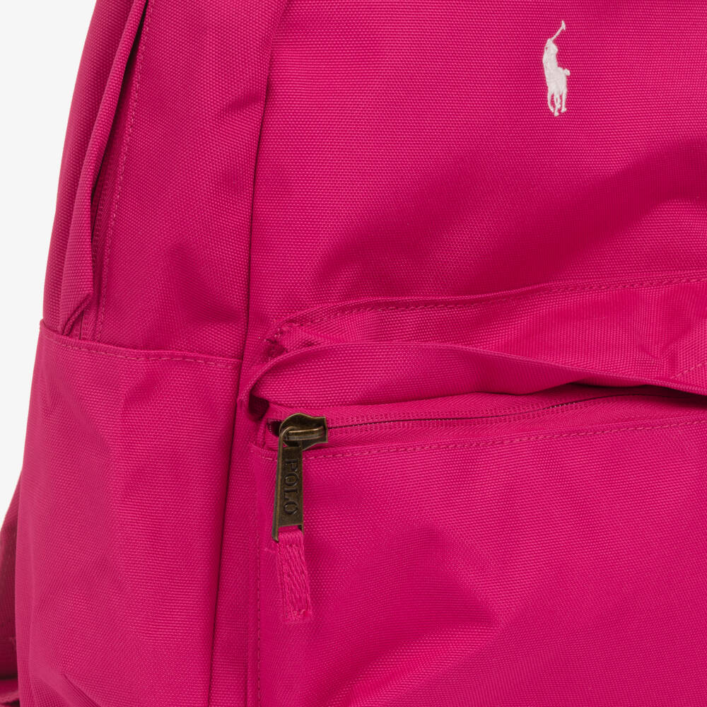 Ralph Lauren-Girls Fuchsia Pink Pony Logo Backpack (36cm) | Childrensalon