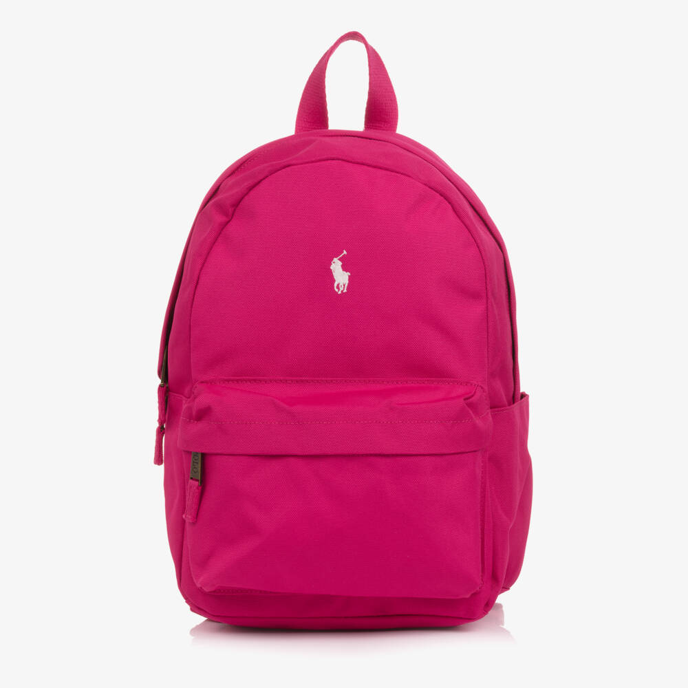 Ralph Lauren-Girls Fuchsia Pink Pony Logo Backpack (36cm) | Childrensalon