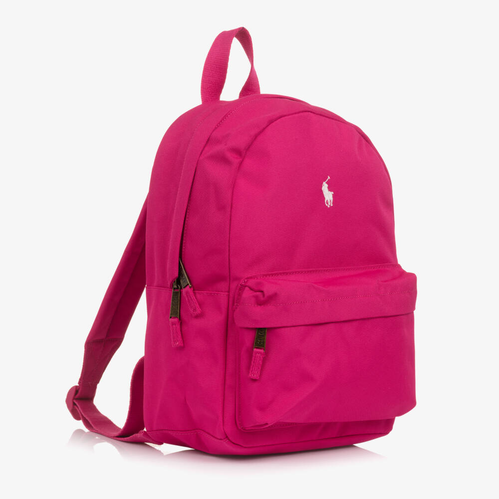 Ralph Lauren-Girls Fuchsia Pink Pony Logo Backpack (36cm) | Childrensalon