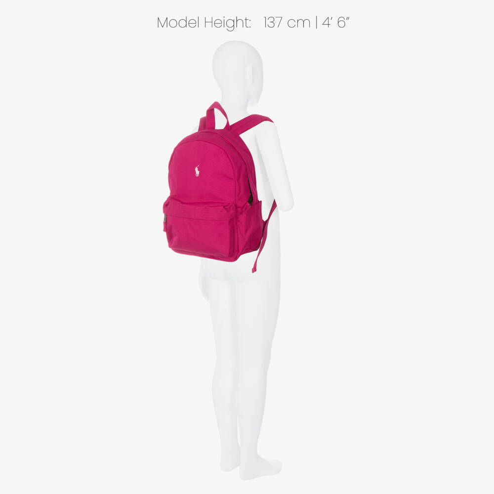 Ralph Lauren-Girls Fuchsia Pink Pony Logo Backpack (36cm) | Childrensalon