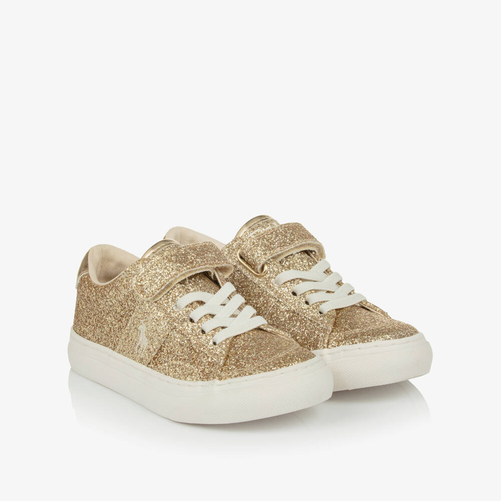 Ralph Lauren-Girls Gold Glitter Signature Pony Trainers | Childrensalon