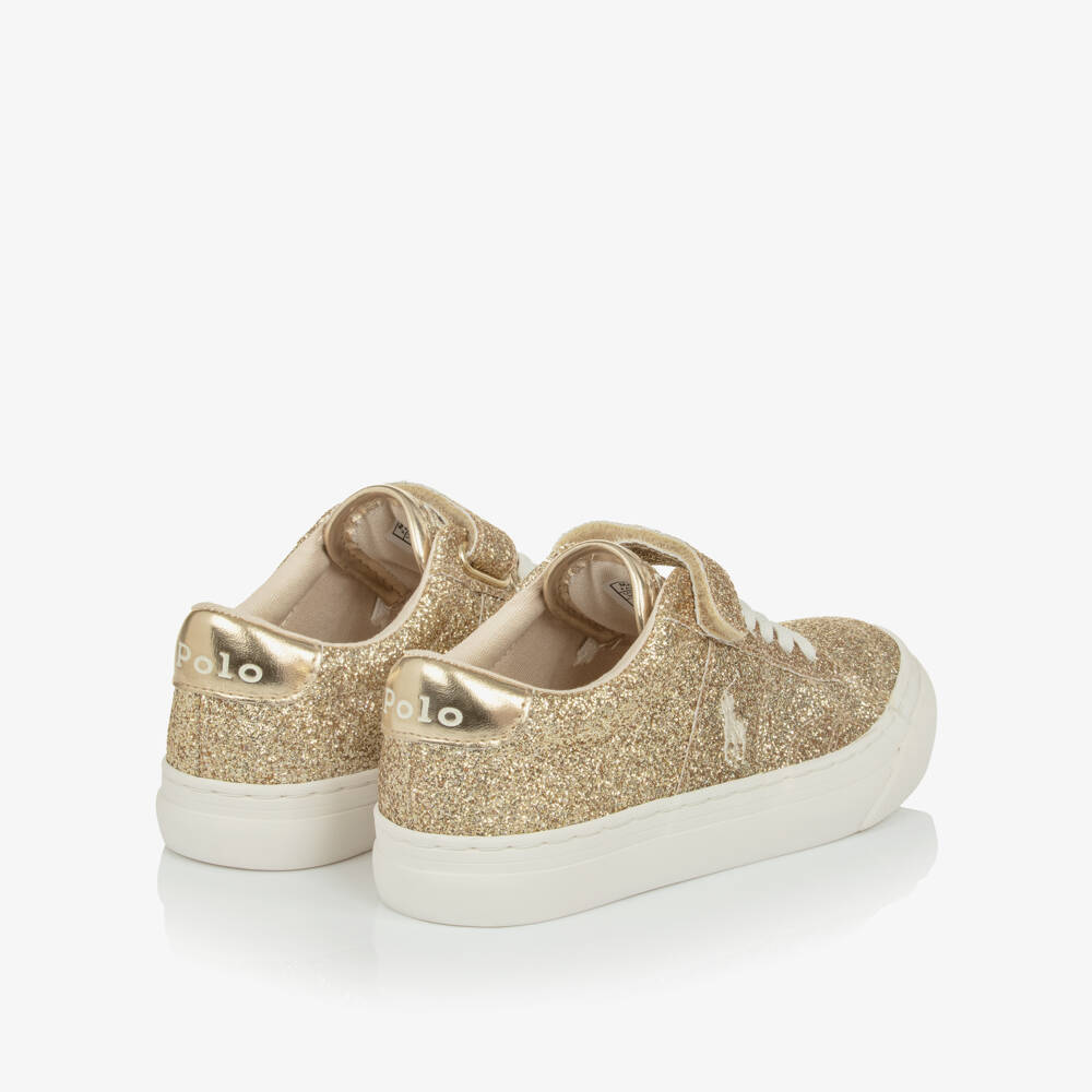 Ralph Lauren-Girls Gold Glitter Signature Pony Trainers | Childrensalon