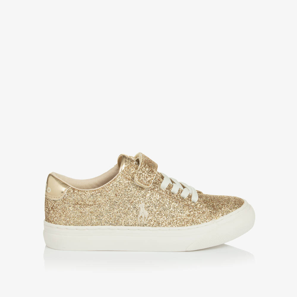 Ralph Lauren-Girls Gold Glitter Signature Pony Trainers | Childrensalon