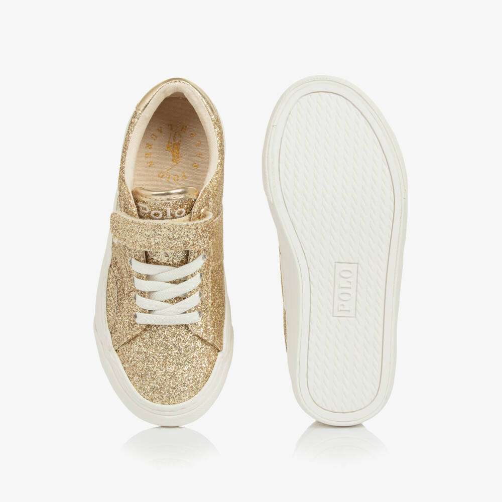 Ralph Lauren-Girls Gold Glitter Signature Pony Trainers | Childrensalon