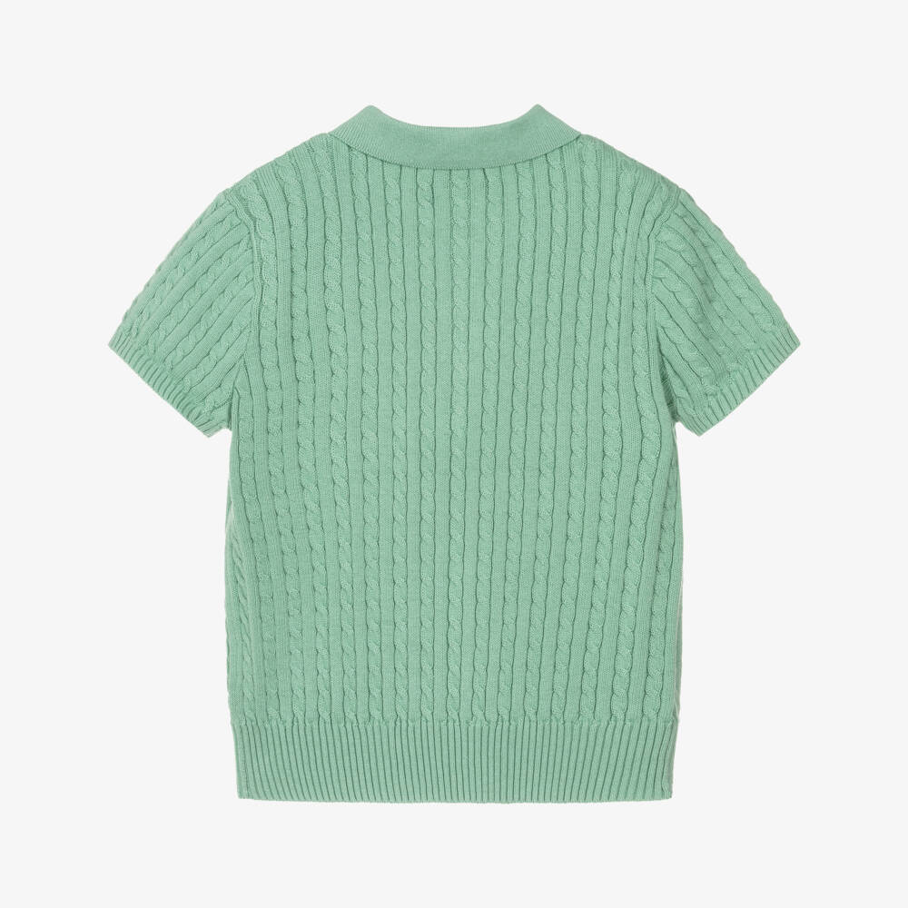 Ralph Lauren-Girls Green Cotton Cable Knit Polo Top | Childrensalon