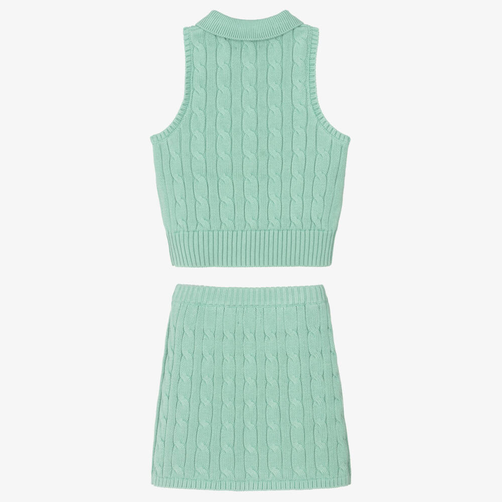 Ralph Lauren-Girls Green Cotton Cable Knit Skirt Set | Childrensalon