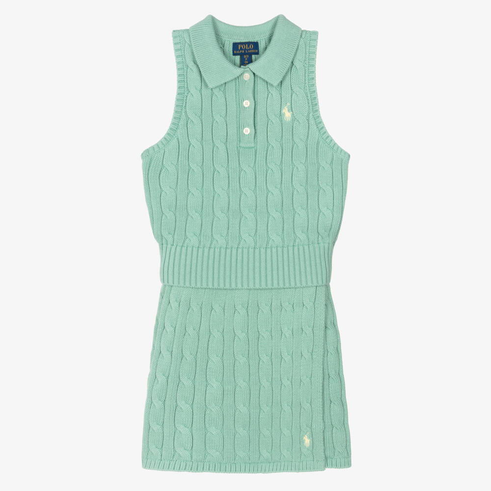 Ralph Lauren-Girls Green Cotton Cable Knit Skirt Set | Childrensalon