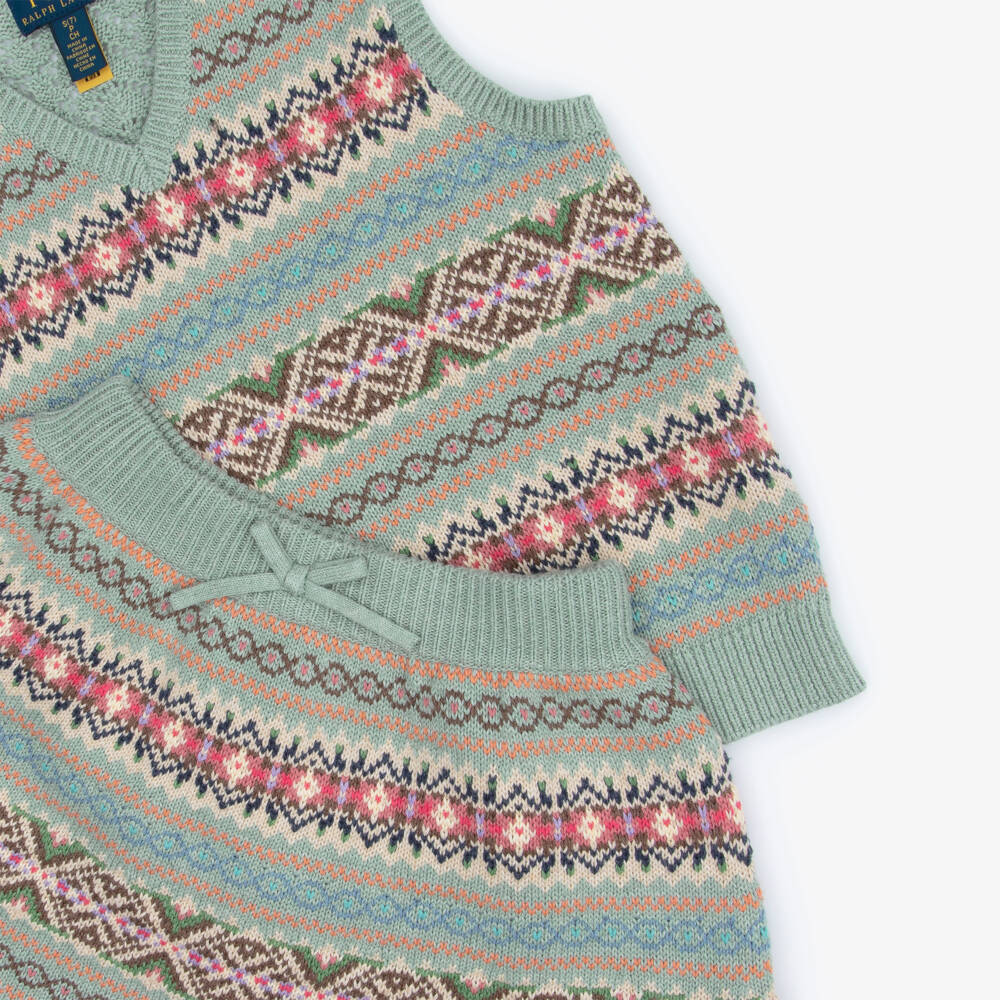 Ralph Lauren-Girls Green Fair Isle Knit Skirt Set | Childrensalon