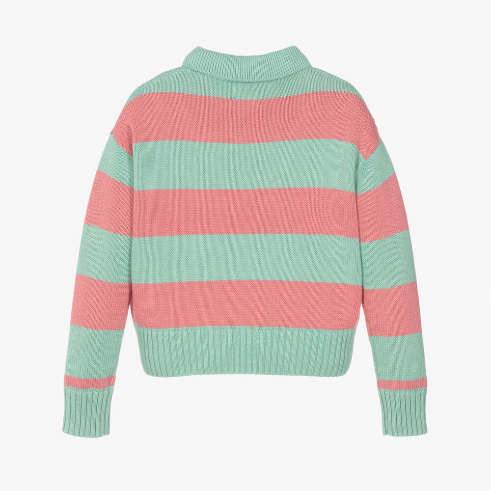 Ralph Lauren-Джемпер поло зелено-розовый в полоску хлопковый для девочек | Childrensalon