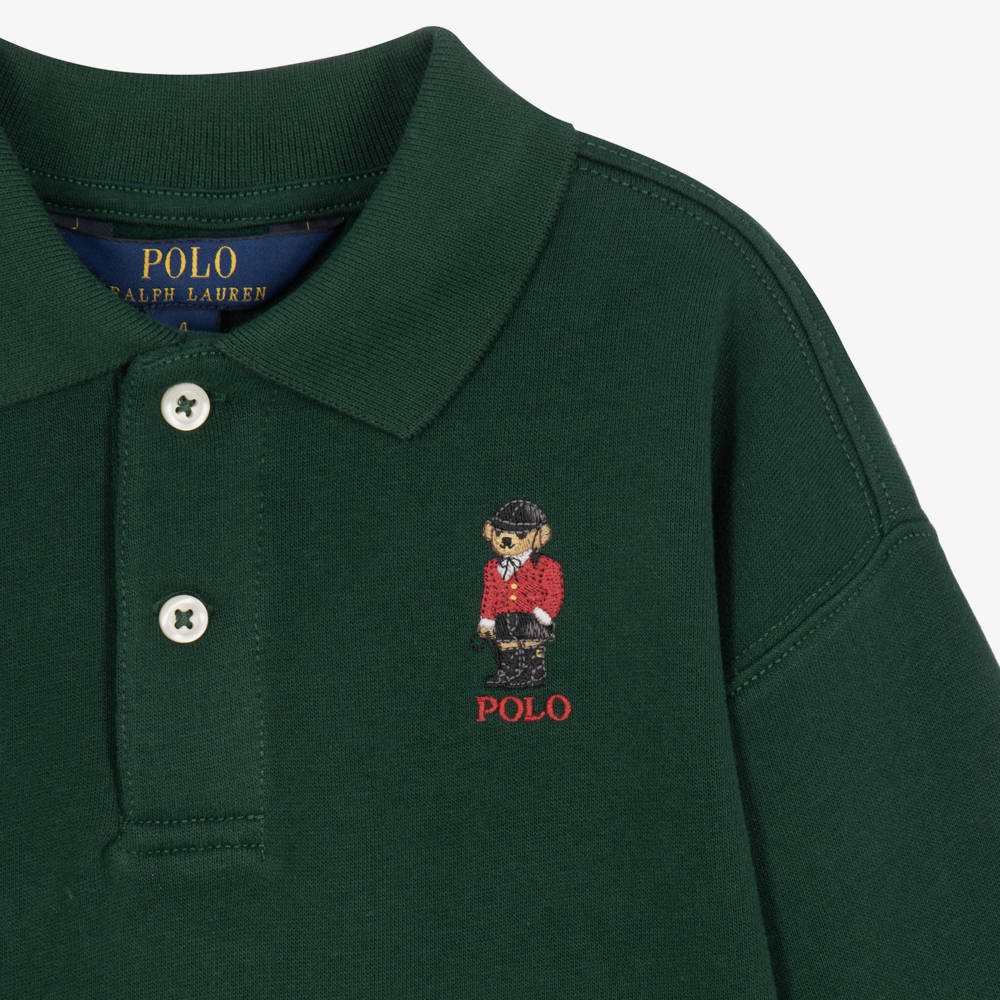 Ralph Lauren-Girls Green Polo Sweatshirt Dress with Pleated Tartan Skirt | Childrensalon