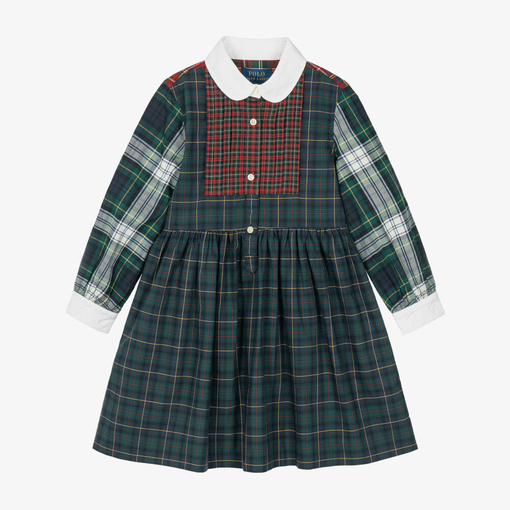 Ralph Lauren-Girls Green & Red Fun Tartan Shirtdress | Childrensalon
