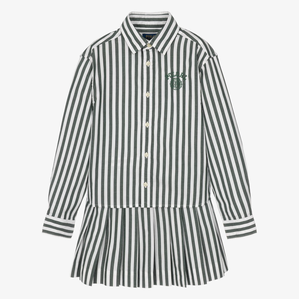 Ralph Lauren-Girls Green Striped Cotton Poplin Skirt Set | Childrensalon