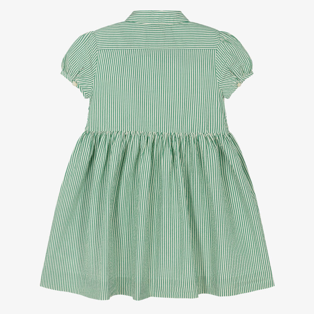 Ralph Lauren-Girls Green Striped Seersucker Dress | Childrensalon