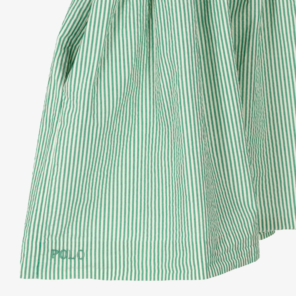 Ralph Lauren-Girls Green Striped Seersucker Dress | Childrensalon