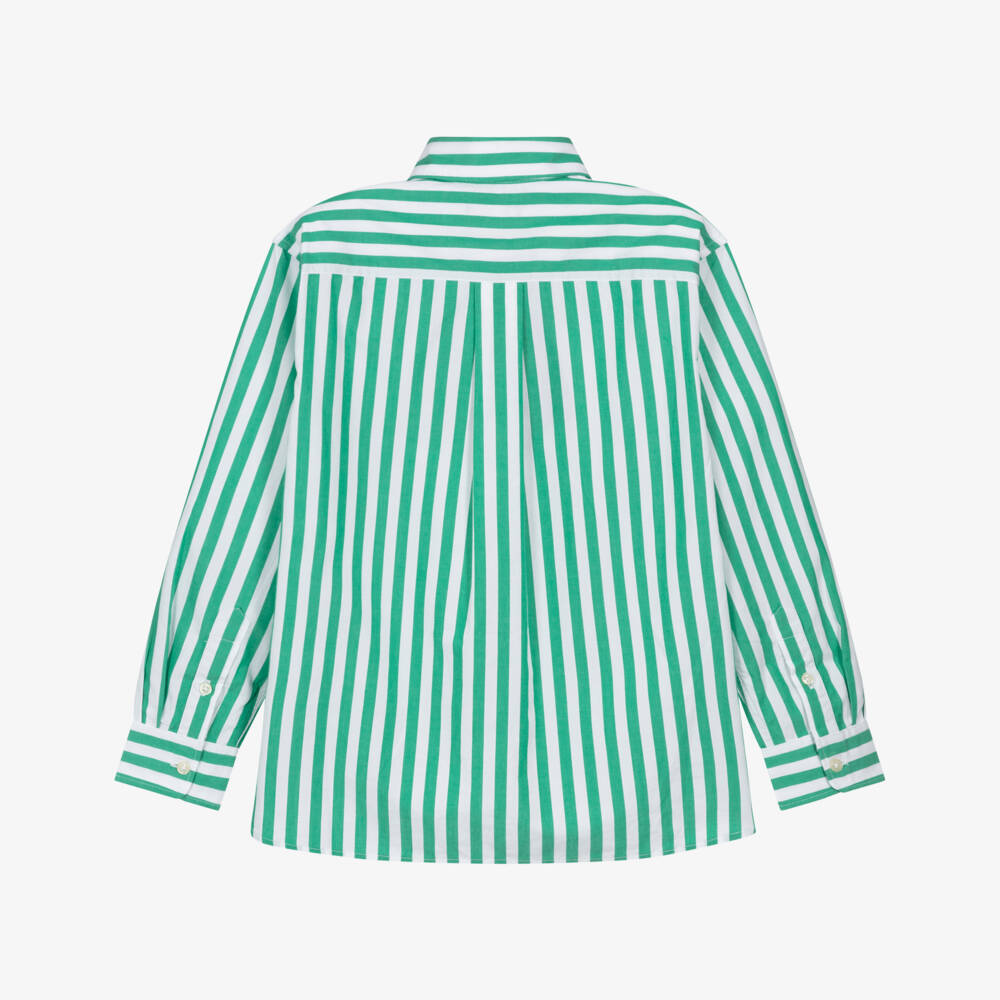 Ralph Lauren-قميص قطن مقلم لون أخضر وأبيض للبنات | Childrensalon
