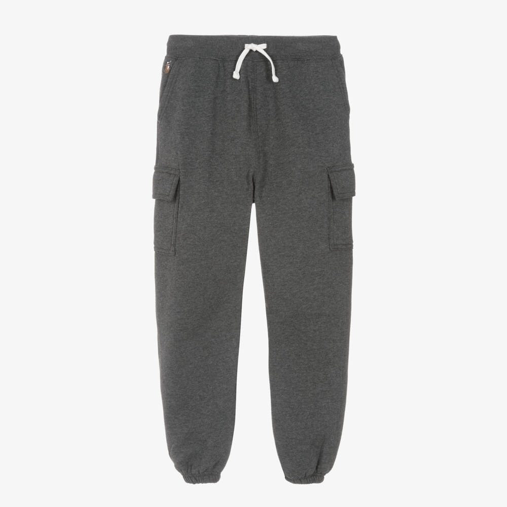 Ralph Lauren-Girls Grey Cotton Cargo Joggers with Pony Logo | Childrensalon