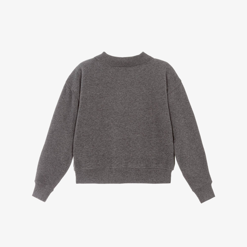 Ralph Lauren-Girls Grey Cotton Collared Sweatshirt with Bouclé Logo | Childrensalon
