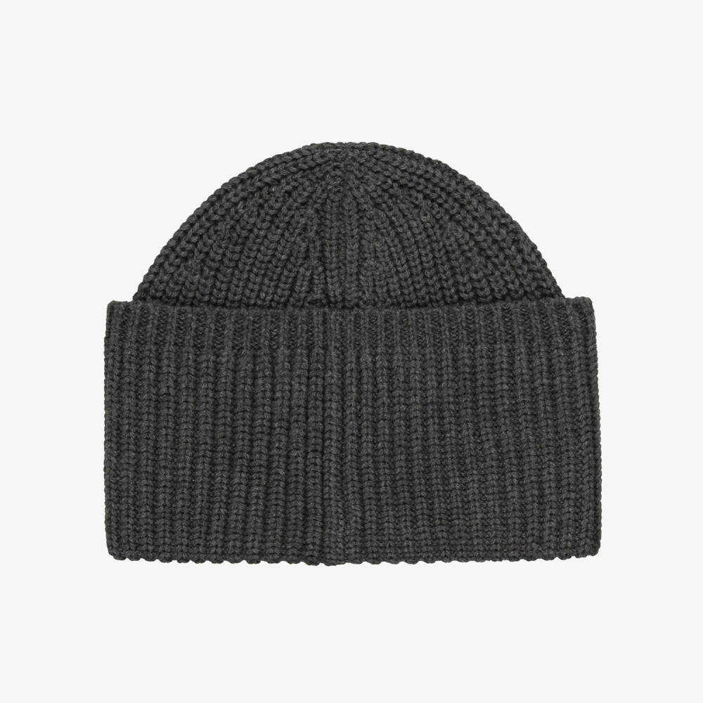 Ralph Lauren-Girls Grey Cotton Ribbed Knit Beanie Hat with Pony Logo Tab | Childrensalon