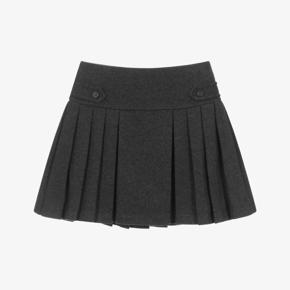 Ralph Lauren-Girls Grey Pleated Cotton Jersey Skirt | Childrensalon