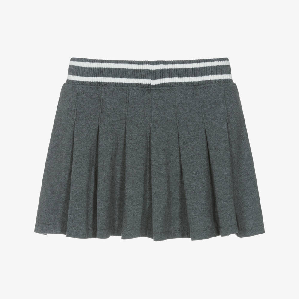 Ralph Lauren-Girls Grey Pleated Cotton Skort with Pony Logo | Childrensalon