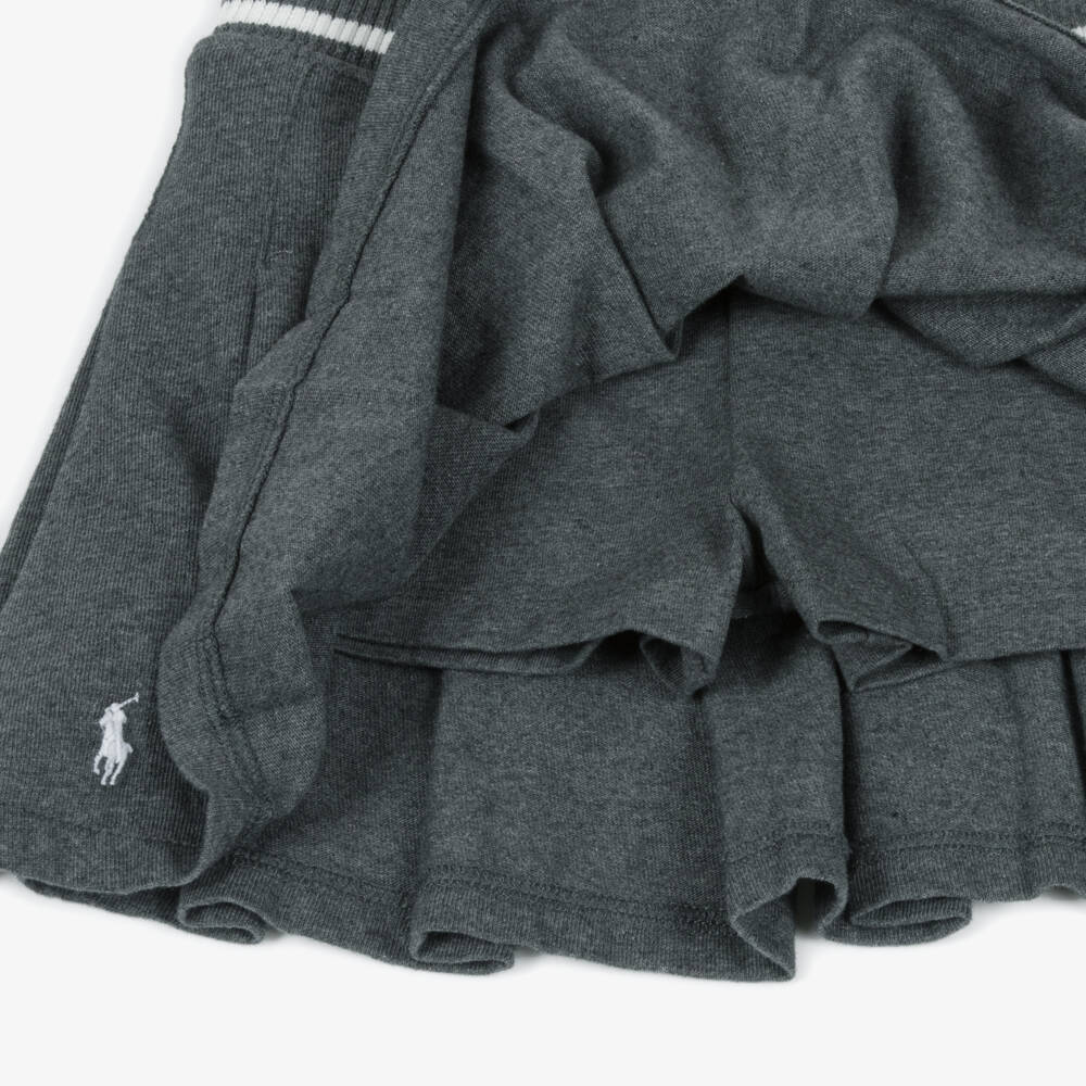Ralph Lauren-Girls Grey Pleated Cotton Skort with Pony Logo | Childrensalon