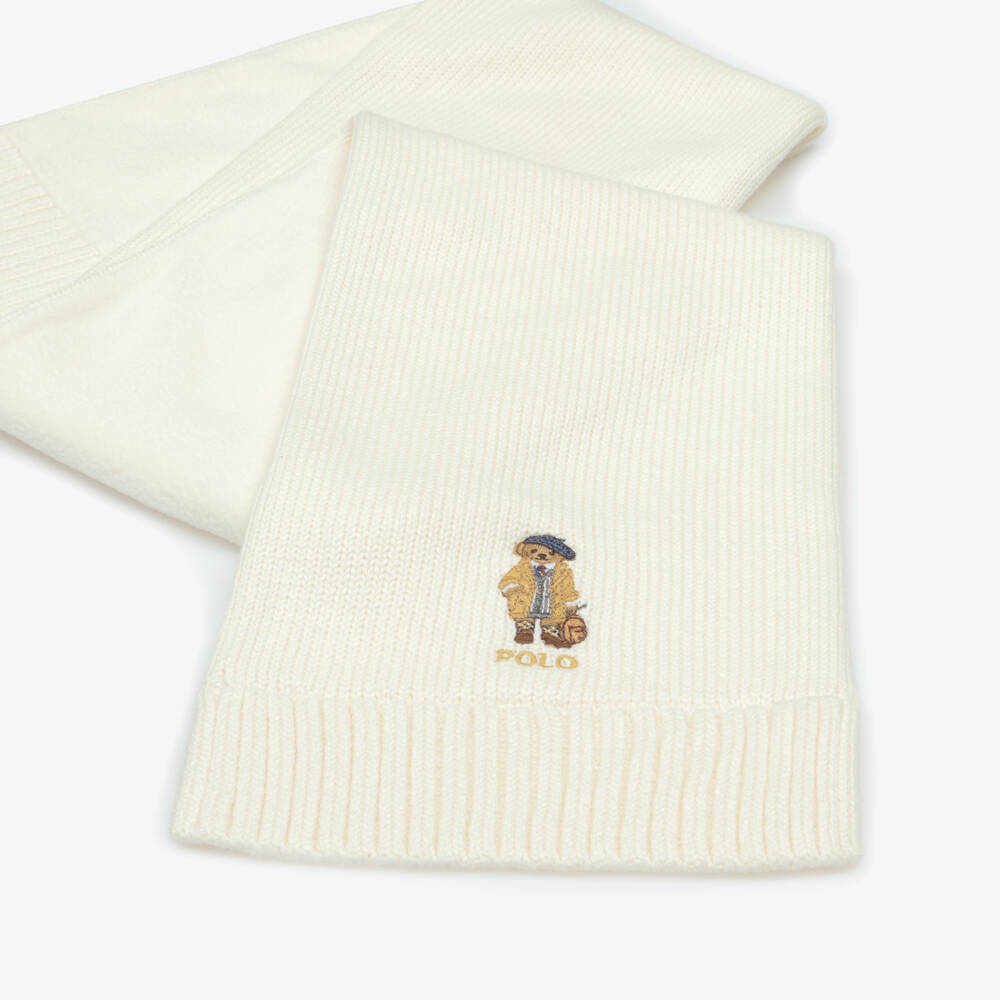 Ralph Lauren-Girls Ivory Bear Scarf | Childrensalon