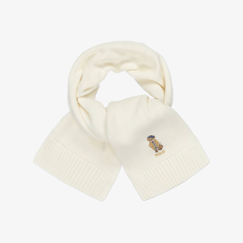 Ralph Lauren-Girls Ivory Bear Scarf | Childrensalon
