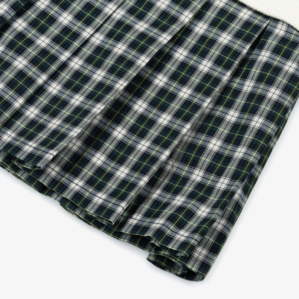 Ralph Lauren-Girls Ivory & Blue Check Sweatshirt Dress | Childrensalon