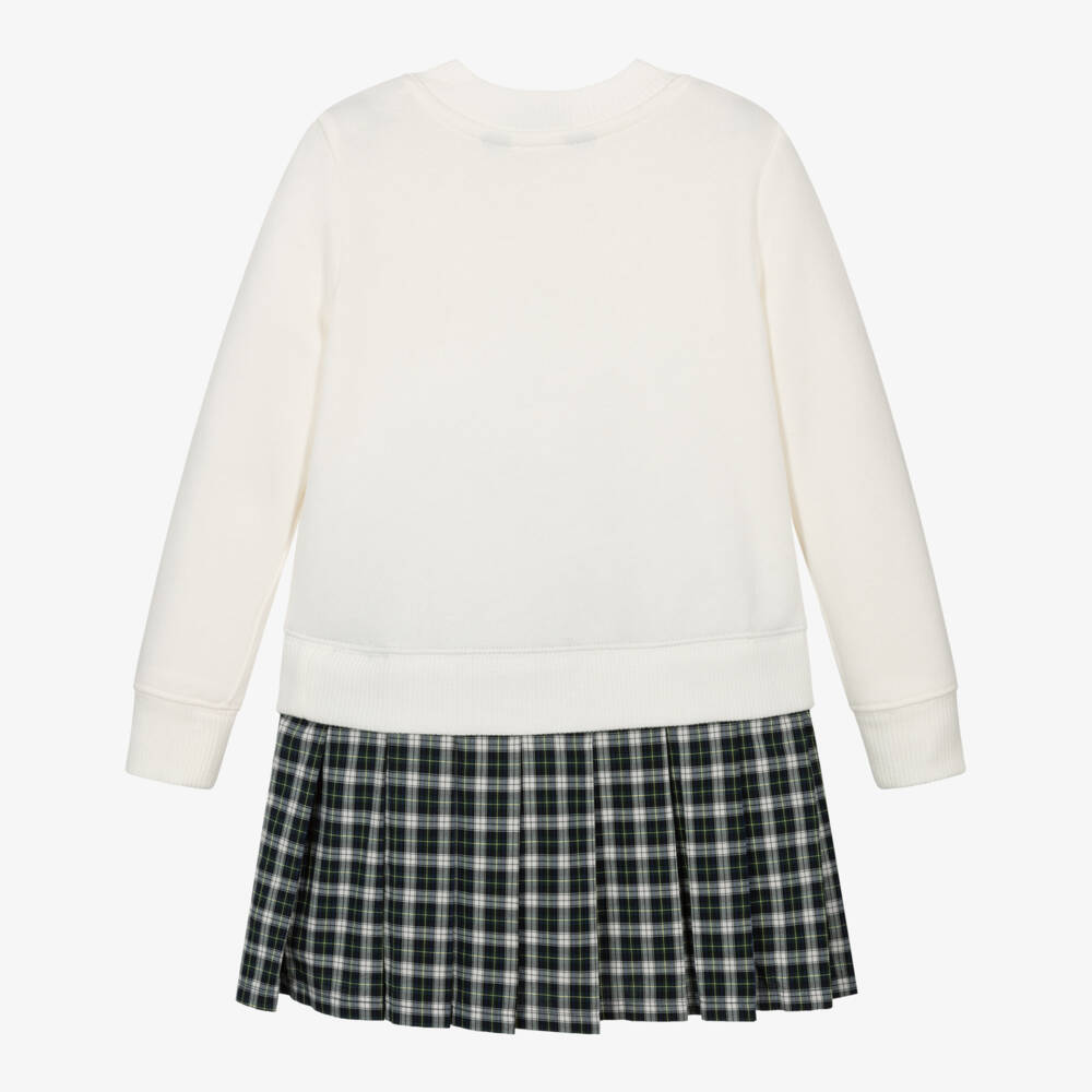 Ralph Lauren-Girls Ivory & Blue Check Sweatshirt Dress | Childrensalon
