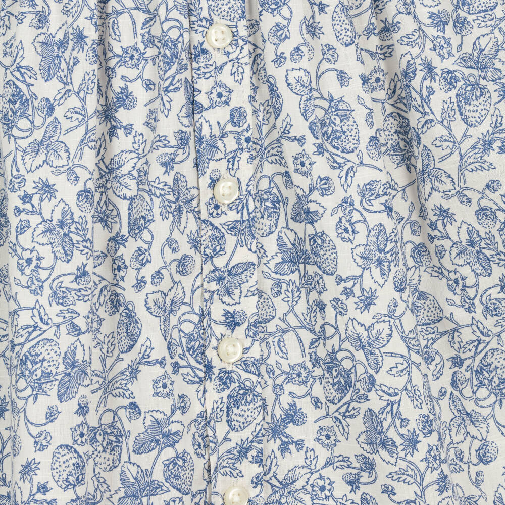 Ralph Lauren-Платье кремово-синее из хлопка с клубничным принтом для девочек | Childrensalon