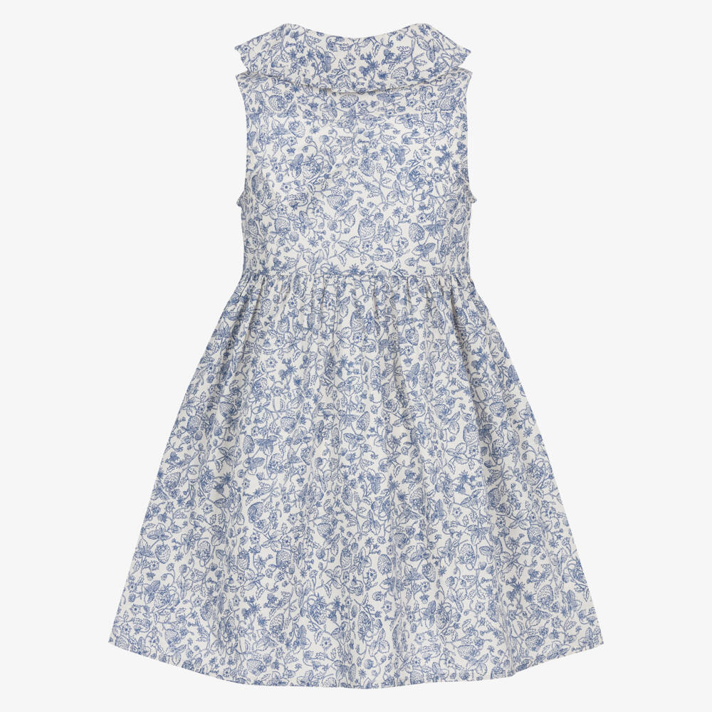 Ralph Lauren-Платье кремово-синее из хлопка с клубничным принтом для девочек | Childrensalon