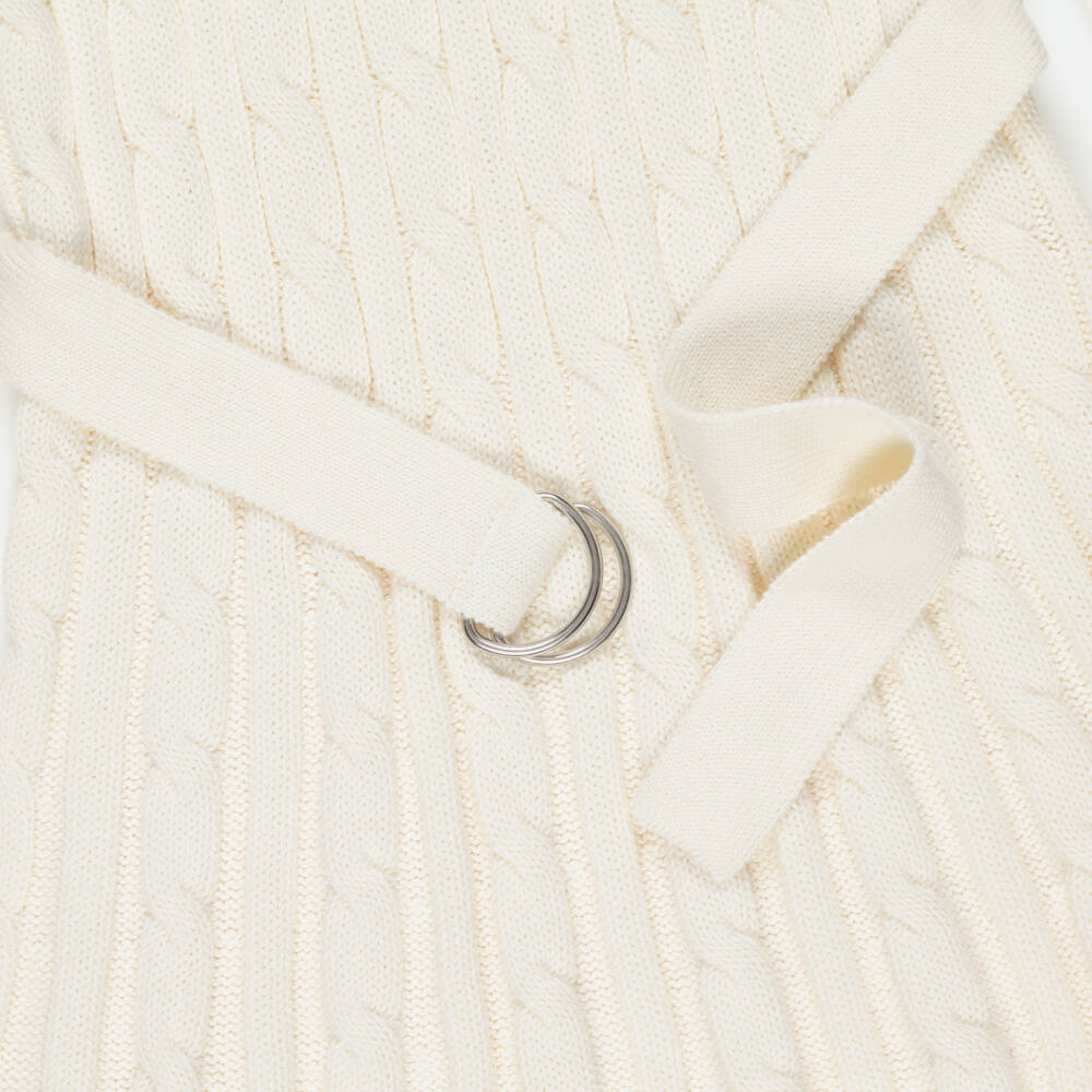 Ralph Lauren-Girls Ivory Cable Knit Belted Dress | Childrensalon