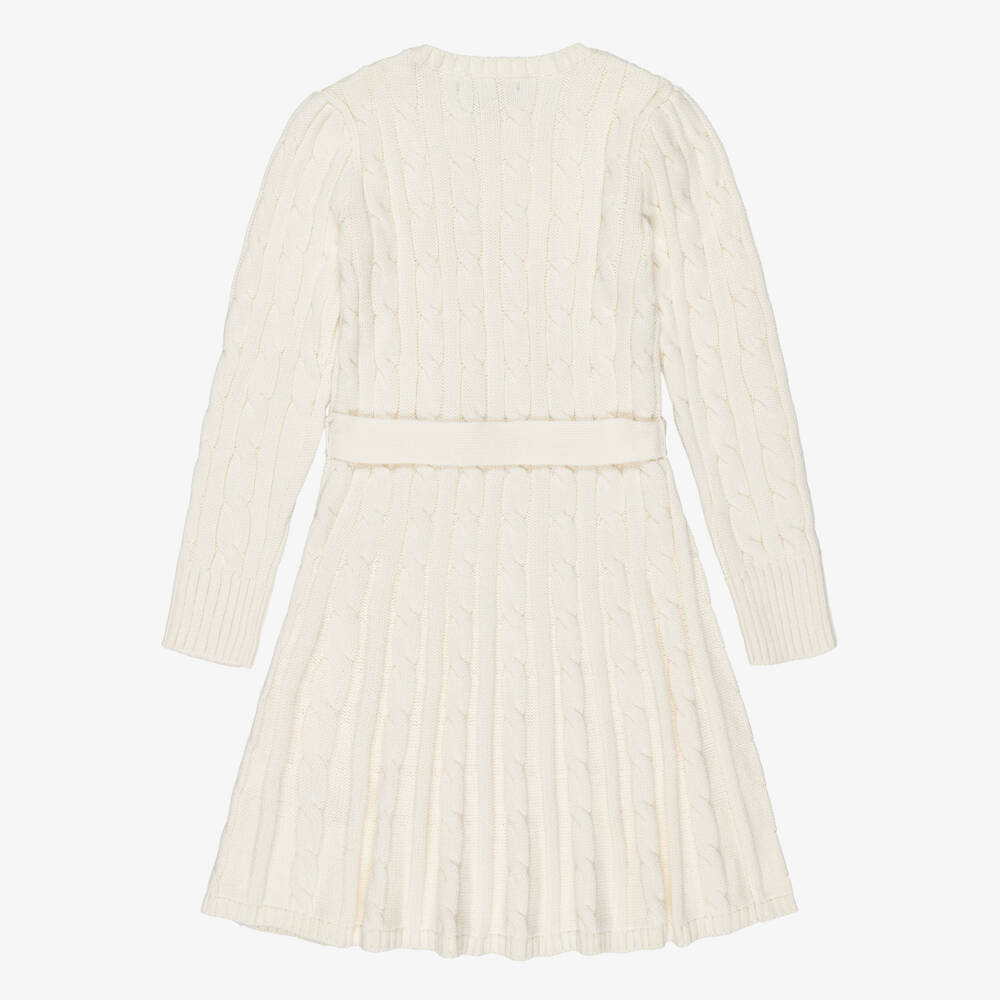 Ralph Lauren-Girls Ivory Cable Knit Belted Dress | Childrensalon