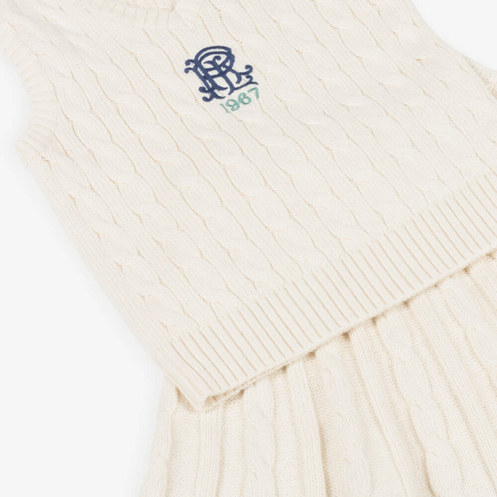 Ralph Lauren-Girls Ivory Cable Knit Cotton Skirt Set | Childrensalon