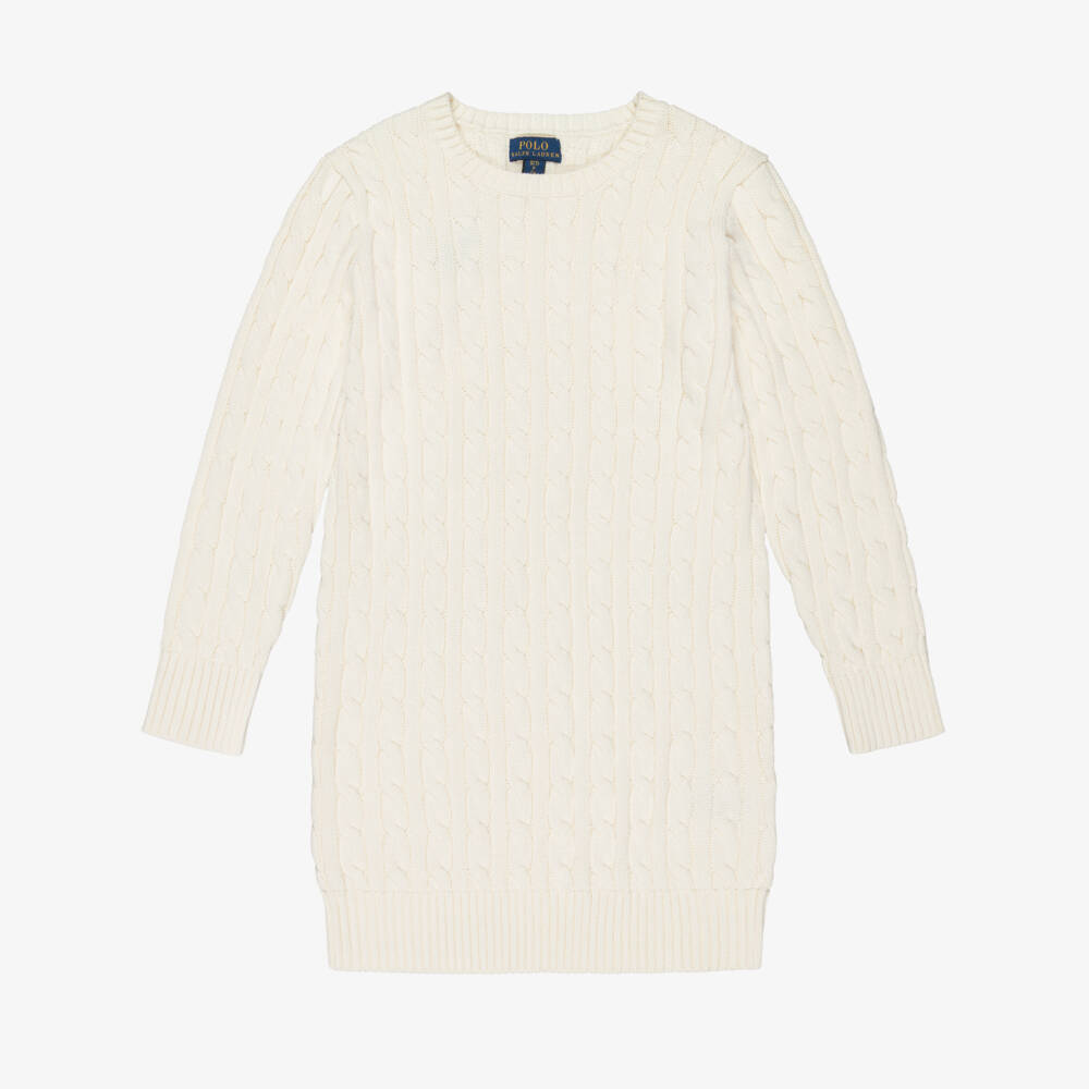 Ralph Lauren-Girls Ivory Cable Knit Jumper Dress | Childrensalon
