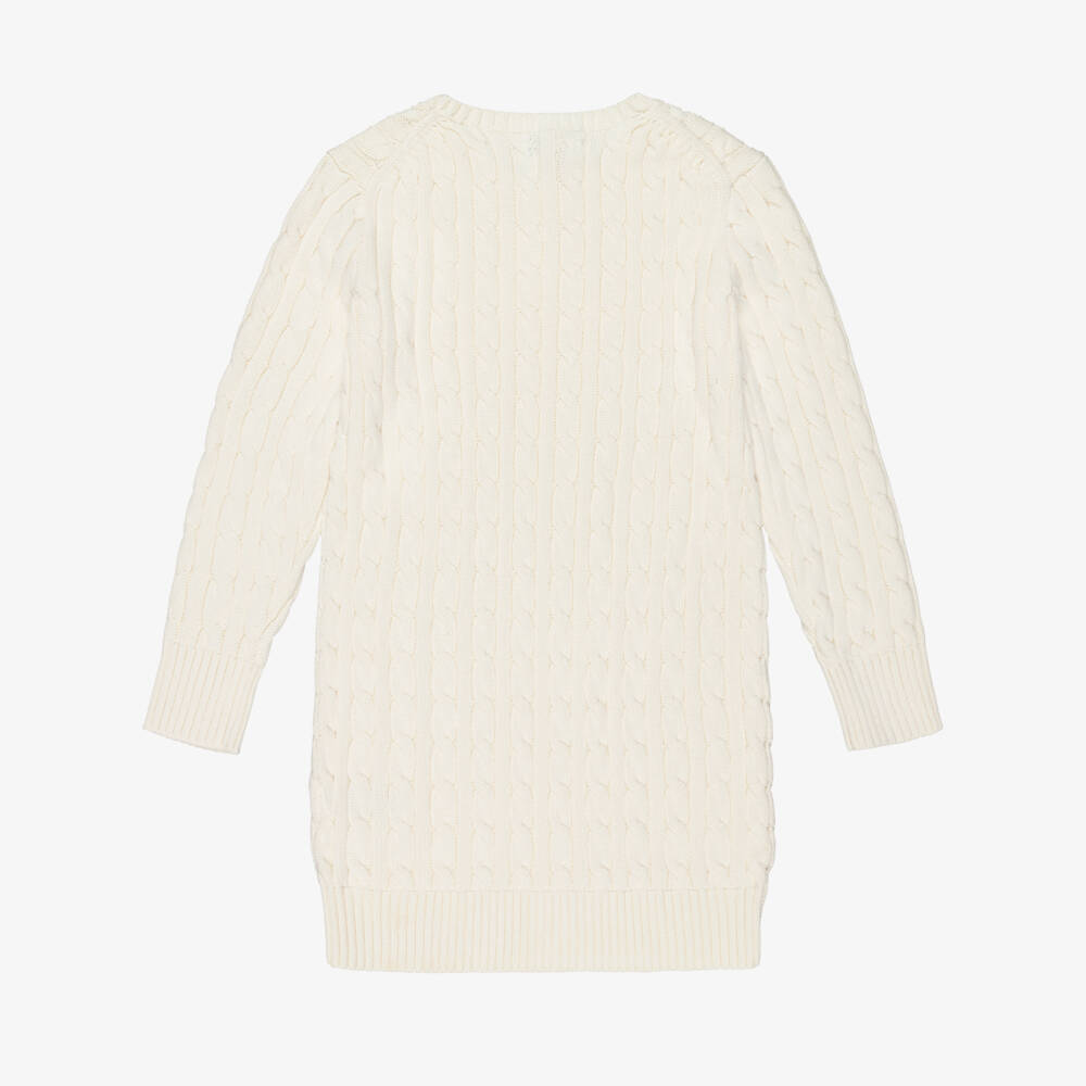 Ralph Lauren-Girls Ivory Cable Knit Jumper Dress | Childrensalon