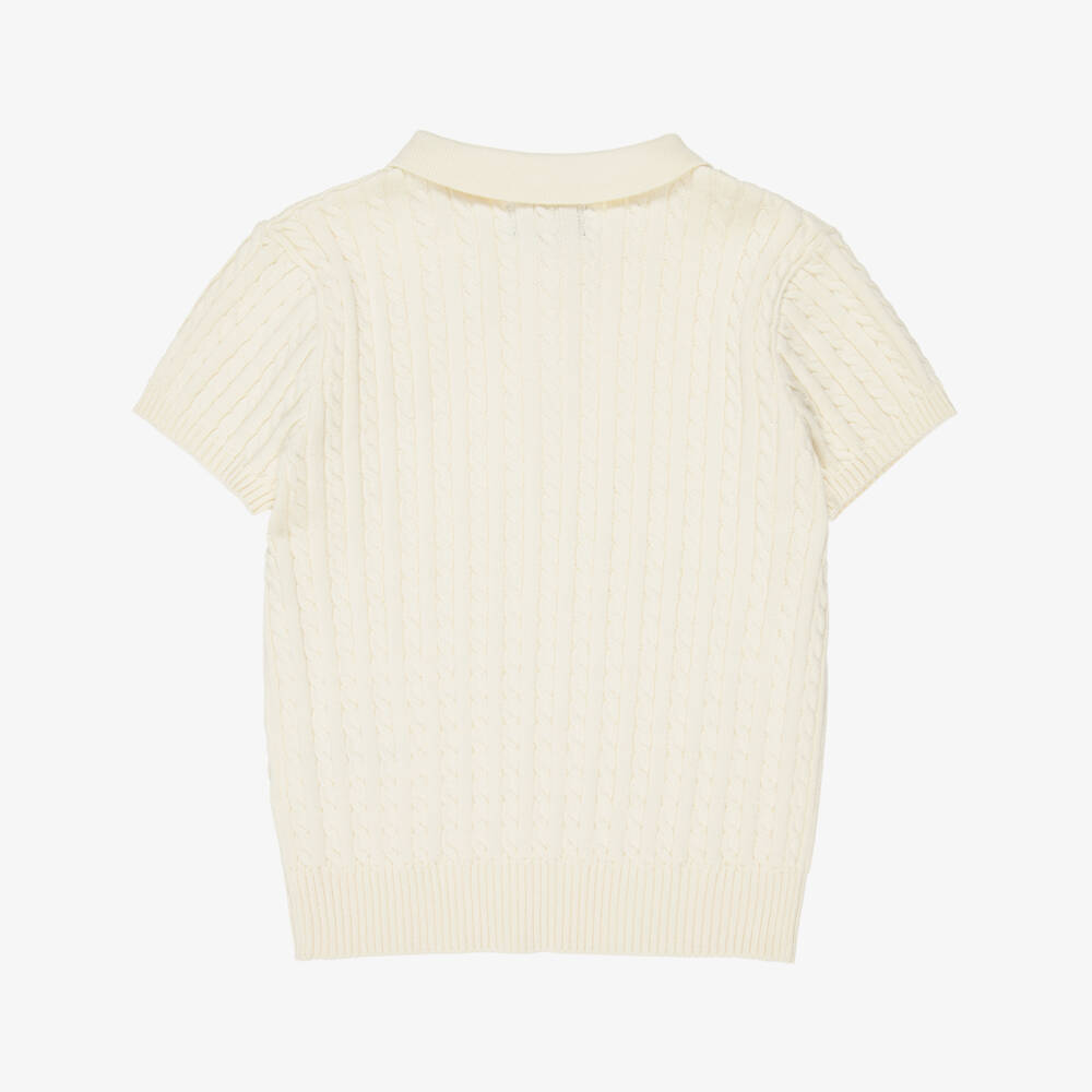 Ralph Lauren-Girls Ivory Cable Knit Polo Shirt | Childrensalon