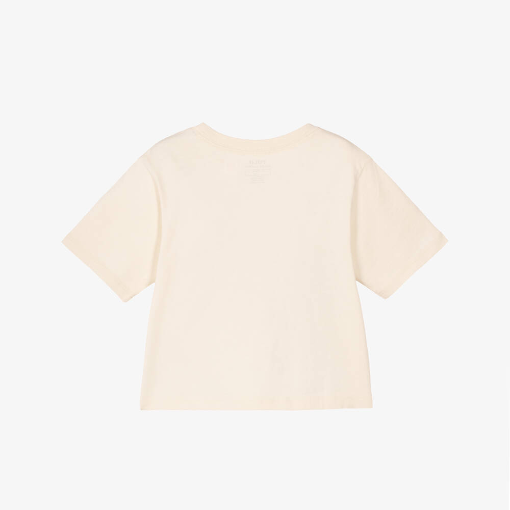 Ralph Lauren-Girls Ivory Cotton Boxy T-Shirt with Embroidered Logo | Childrensalon