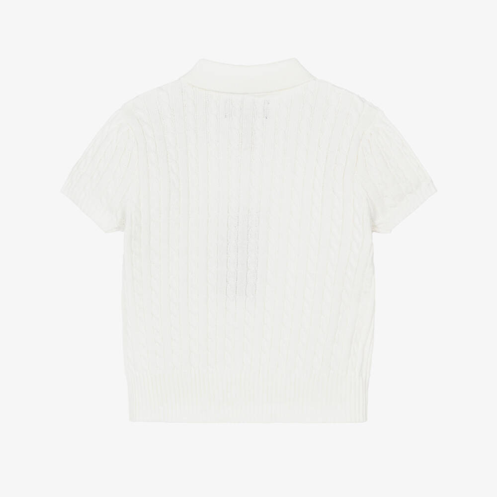 Ralph Lauren-Girls Ivory Cotton Cable Knit Polo Top with Pony Logo | Childrensalon