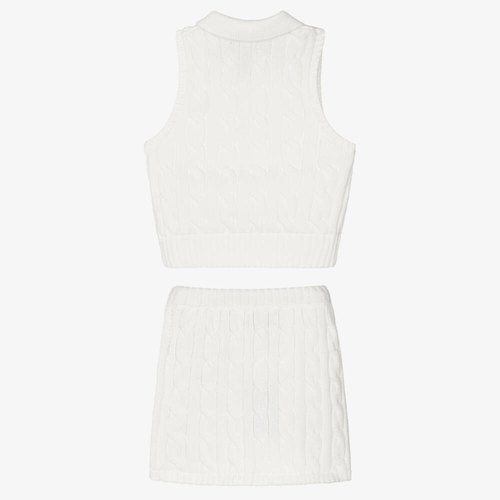 Ralph Lauren-Girls Ivory Cotton Cable Knit Skirt Set | Childrensalon