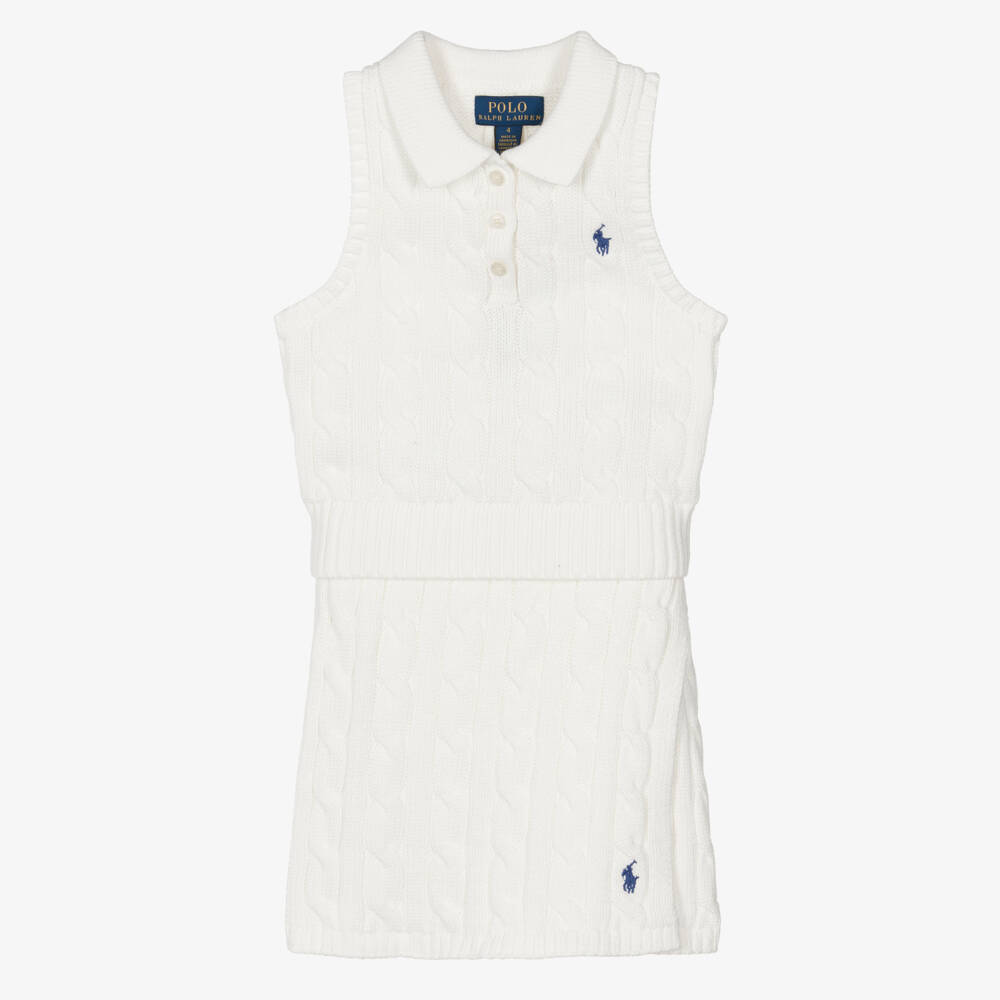 Ralph Lauren-Girls Ivory Cotton Cable Knit Skirt Set | Childrensalon