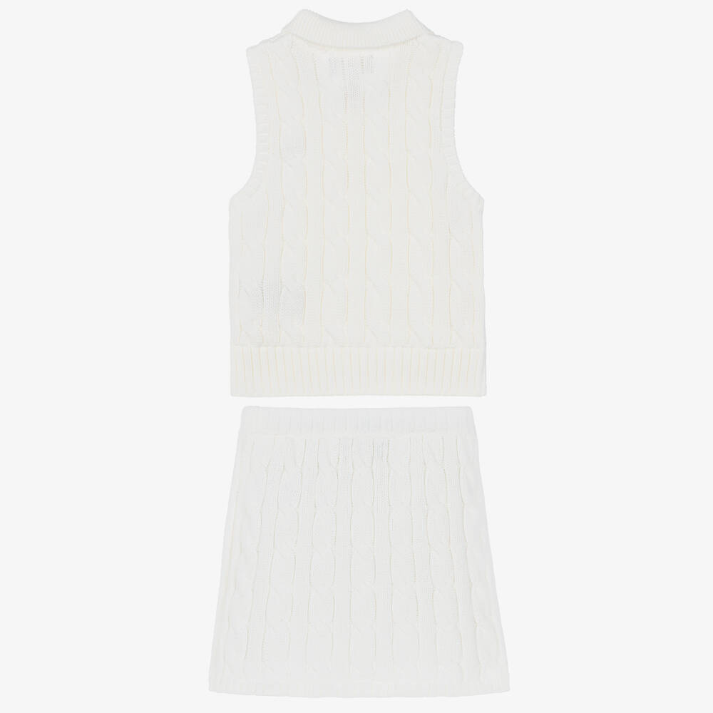 Ralph Lauren-Girls Ivory Cotton Cable Knit Skirt Set | Childrensalon