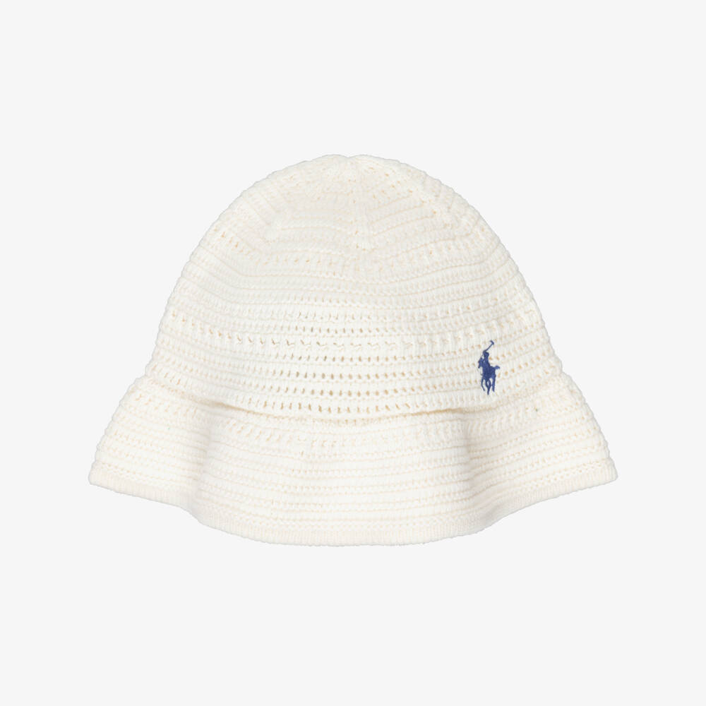 Ralph Lauren-Girls Ivory Cotton Crochet Bucket Hat | Childrensalon
