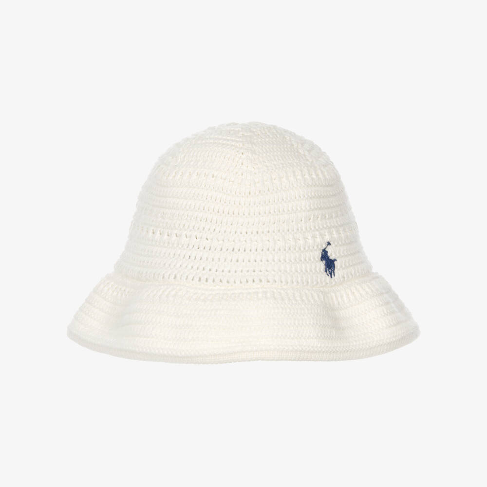 Ralph Lauren-قبعة باكت كروشيه قطن لون عاجي للبنات | Childrensalon