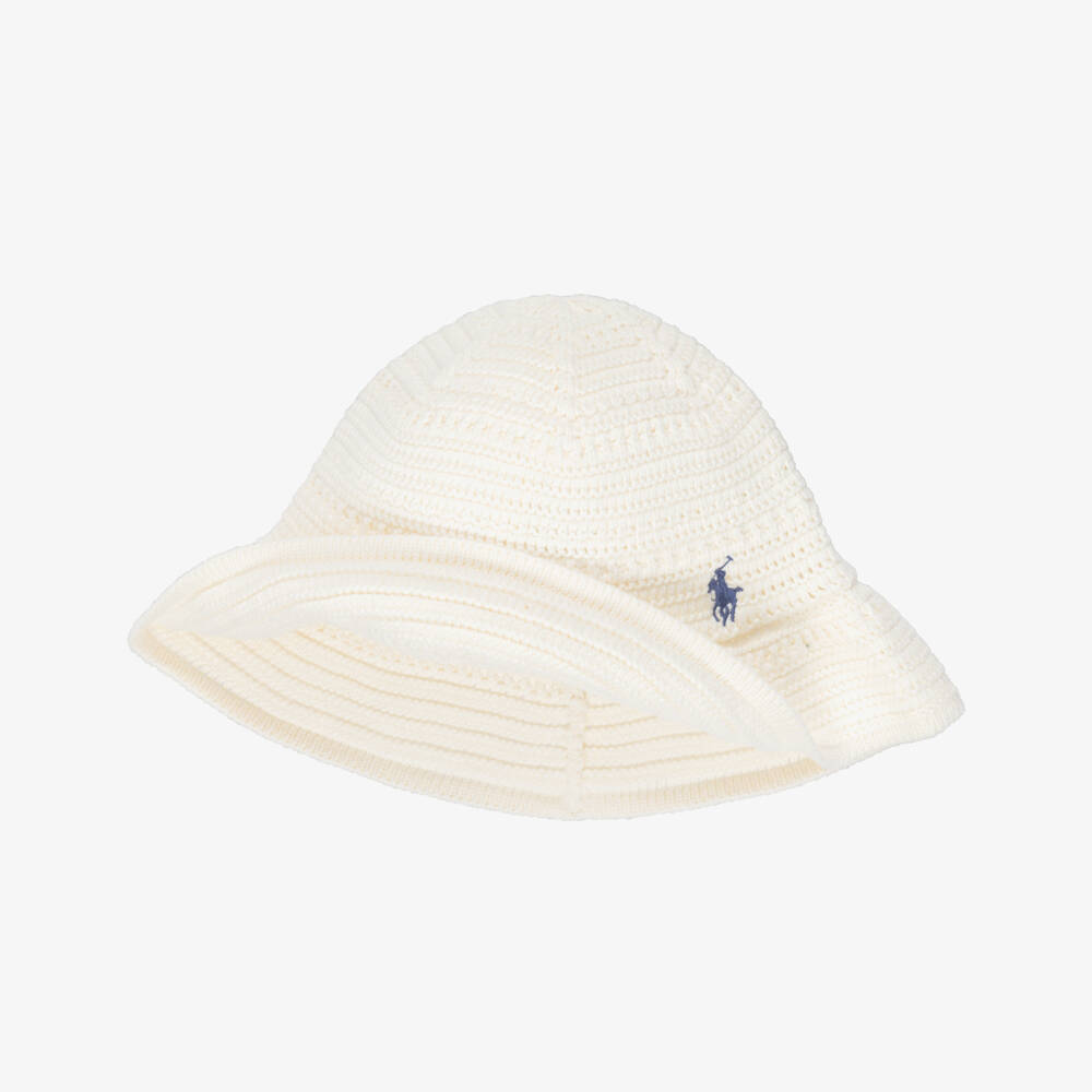 Ralph Lauren-Girls Ivory Cotton Crochet Bucket Hat | Childrensalon