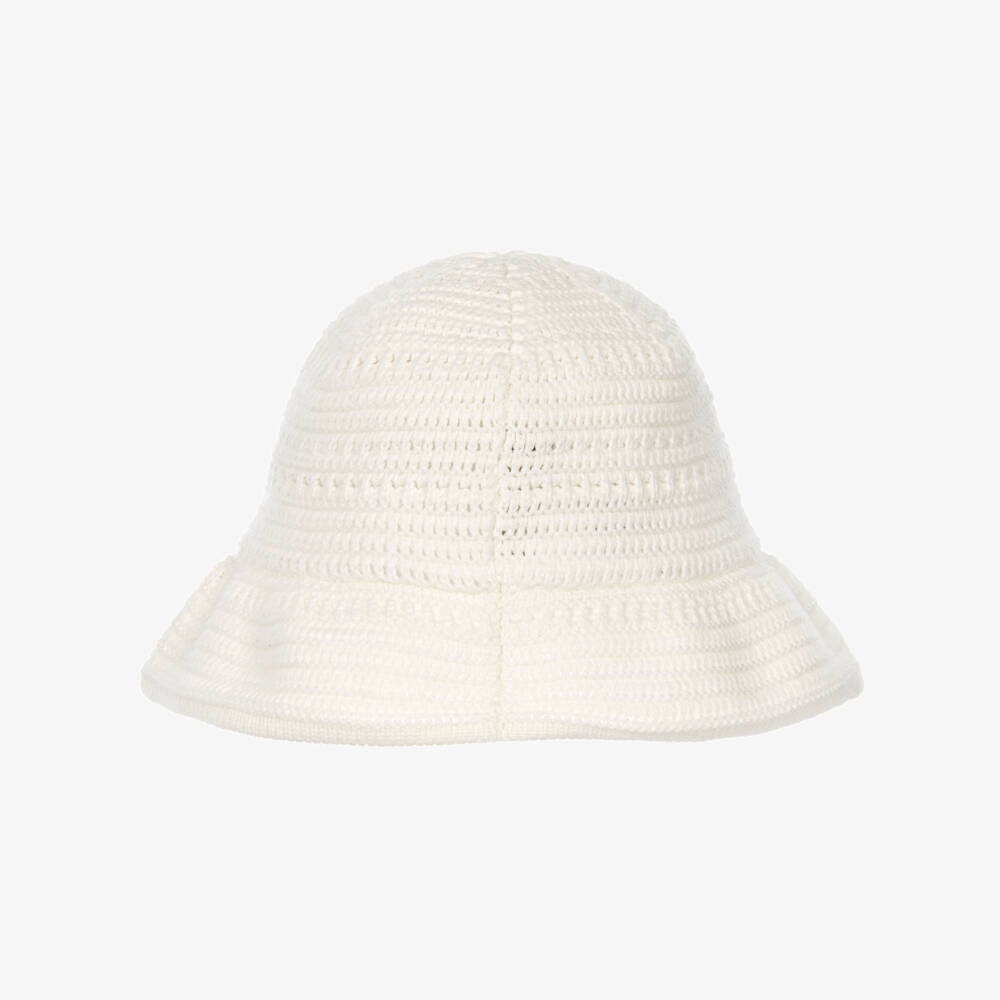 Ralph Lauren-Girls Ivory Cotton Crochet Bucket Hat | Childrensalon